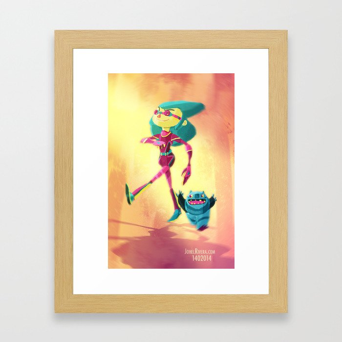 Spaced Girl and Scaped Monster Framed Art Print