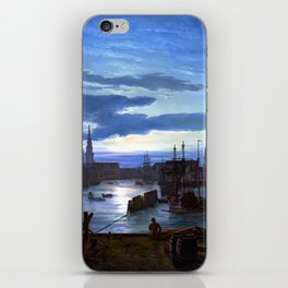 Johan Christian Dahl Copenhagen Harbor in Moonlight, Denmark iPhone Skin