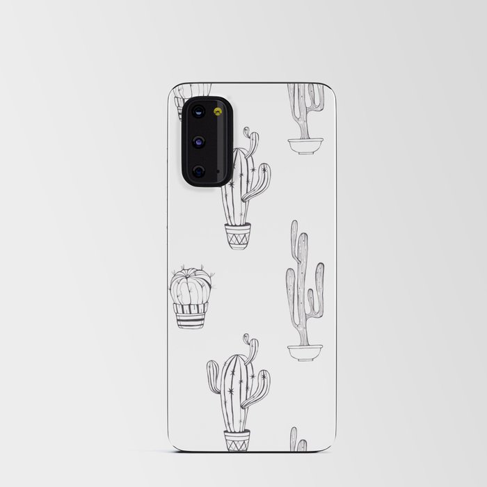 A pattern of black and white cacti painted with black ink Android Card Case