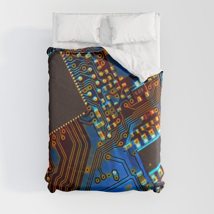 Electronic circuit board close up.  Duvet Cover