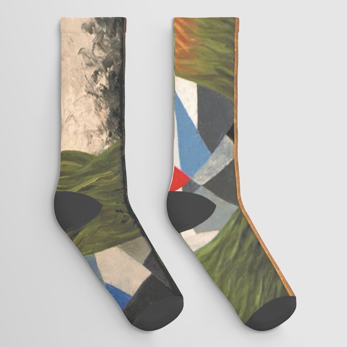 Hops and Jazz earth tones with stones musical nature landscape painting by Valentin Rozsnyai Socks