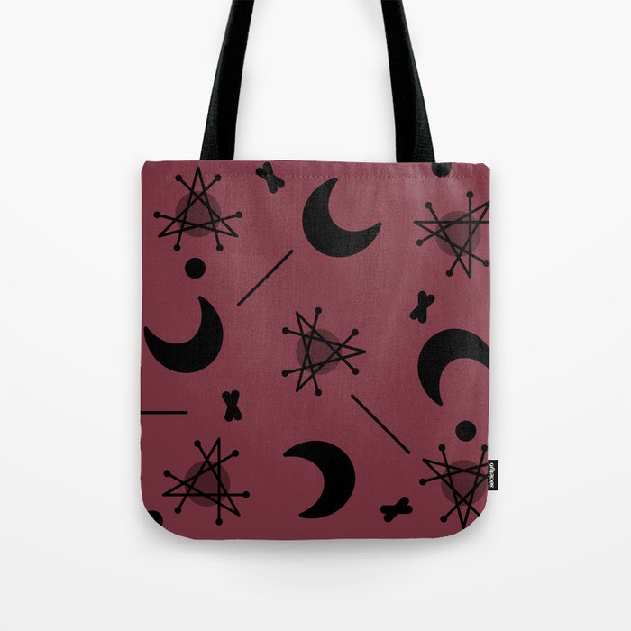 Moons & Stars Atomic Era Abstract Maroon Tote Bag
