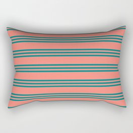 [ Thumbnail: Salmon and Teal Colored Striped/Lined Pattern Rectangular Pillow ]