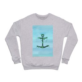 Nautical Blue Teal Green Watercolor Anchor Floral Crewneck Sweatshirt