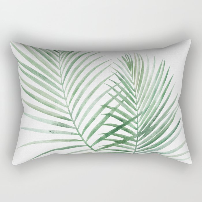 Twin Tropical Palm Fronds - Emerald Green Rectangular Pillow
