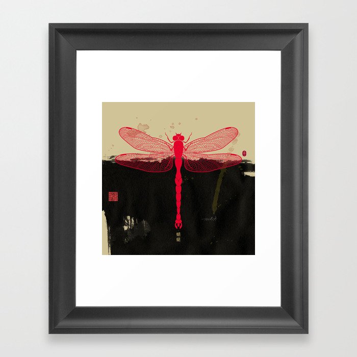 Big Dragonfly In Red And Black Framed Art Print