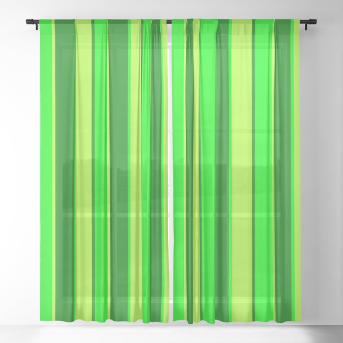 Lime, Light Green & Green Colored Stripes Pattern Sheer Curtain
