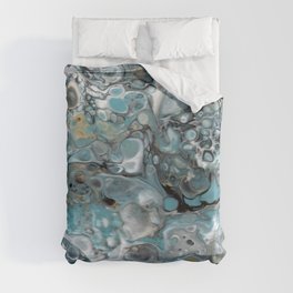 Turquoise White Gold Faux Marble Granite Duvet Cover