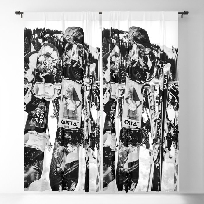 Snowboard Season in Black and White Blackout Curtain