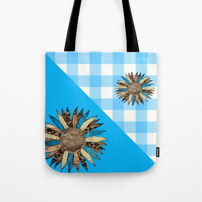 Sunflower in Blue Buffalo Plaid Pattern Tote Bag