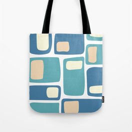 Mid Century Funky Squares in Celadon Blue, Teal, Light Yellow and Peach Tote Bag
