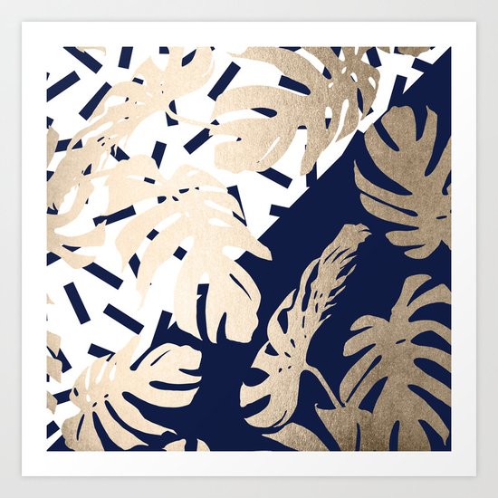 Simply Tropical Nautical Navy Memphis Palm Leaves Art Print