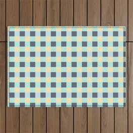 Yellow Gray Light Green Blue French Checkered Pattern Outdoor Rug
