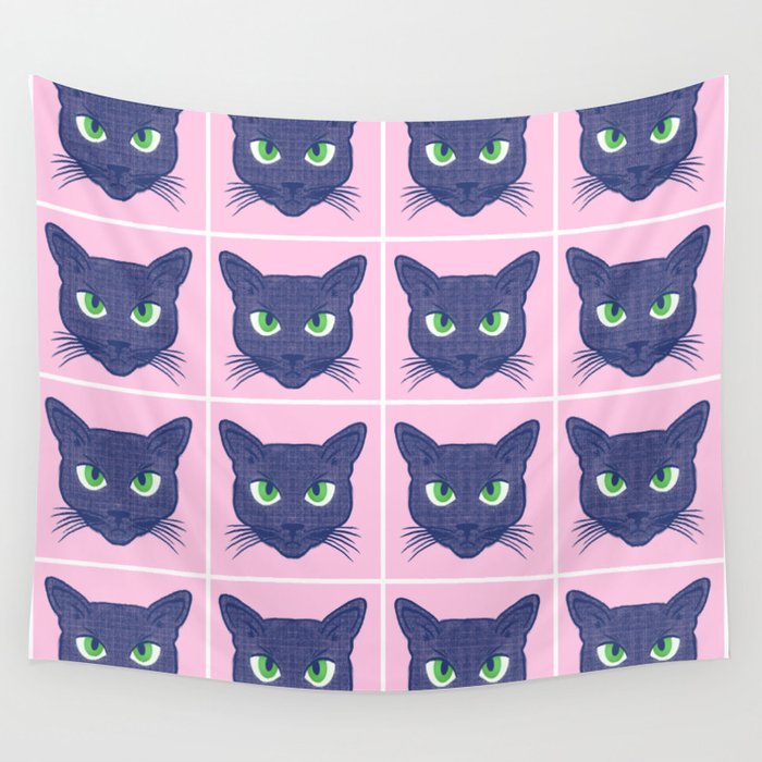Retro Modern Periwinkle Cats Pink Wall Tapestry