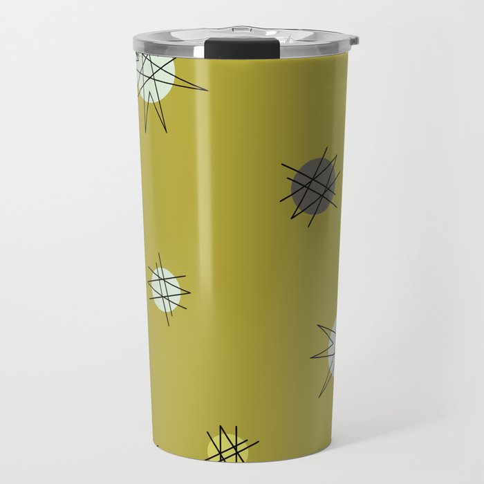 Atomic Age Starburst Planets Ochre Mustard Brown  Travel Mug