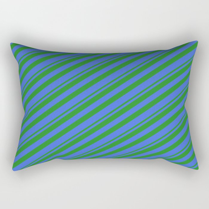 Forest Green & Royal Blue Colored Lined Pattern Rectangular Pillow