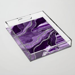 Purple Marble Agate Silver Glitter Glam #1 (Faux Glitter) #decor #art #society6 Acrylic Tray
