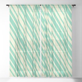 [ Thumbnail: Light Yellow & Aquamarine Colored Lined Pattern Sheer Curtain ]