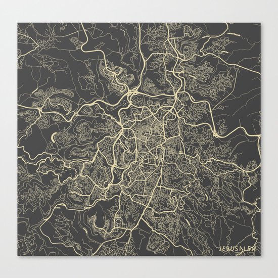 Jerusalem Map Canvas Print