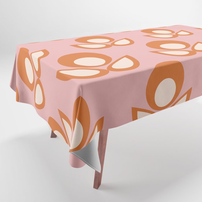 Bubble Flower Retro Pattern in Pink, Orange, and Cream Tablecloth