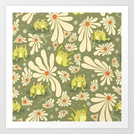 Groovy Floral Frogs Art Print