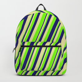 [ Thumbnail: Pale Goldenrod, Chartreuse & Midnight Blue Colored Lines Pattern Backpack ]