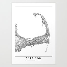 Cape Cod White Map Art Print