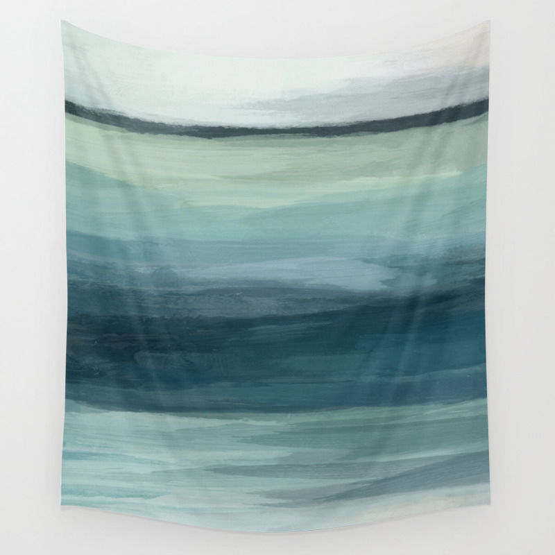 Seafoam Green Mint Navy Blue Abstract Ocean Art Painting Wall