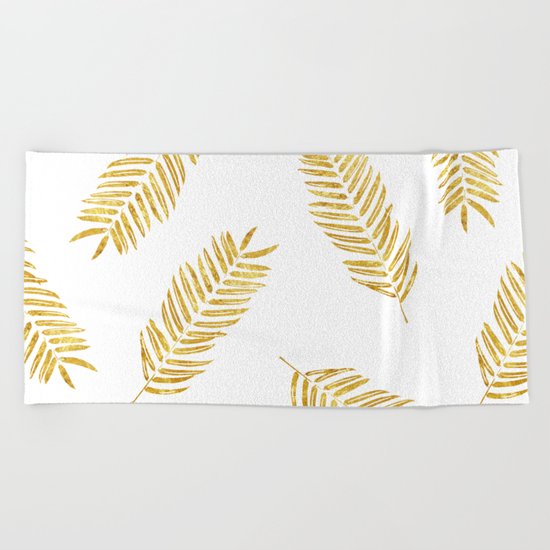 Gold Leaves Pattern Beach Towel