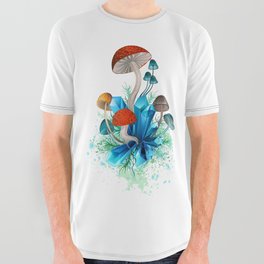 Red Mushroom with Blue Crystals All Over Graphic Tee