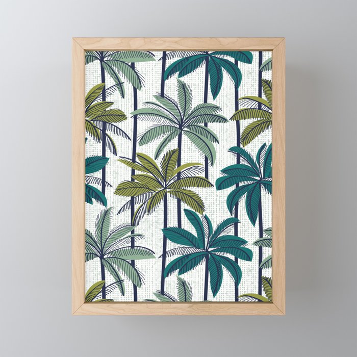 Retro Palm Springs vibes // white background highball sage and pine green palm trees oxford navy blue lines Framed Mini Art Print