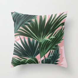 Pink and green palm trees Throw Pillow