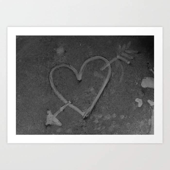 Cupid's arrow; love heart with arrow black and white romantic photograph - photography - photographs Art Print