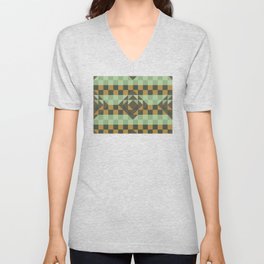 Sage green and brown gingham checked ornament V Neck T Shirt