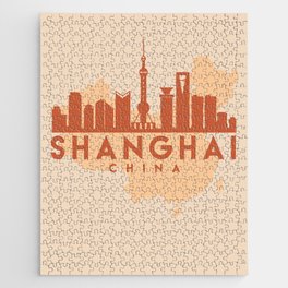 SHANGHAI CHINA CITY MAP SKYLINE EARTH TONES Jigsaw Puzzle