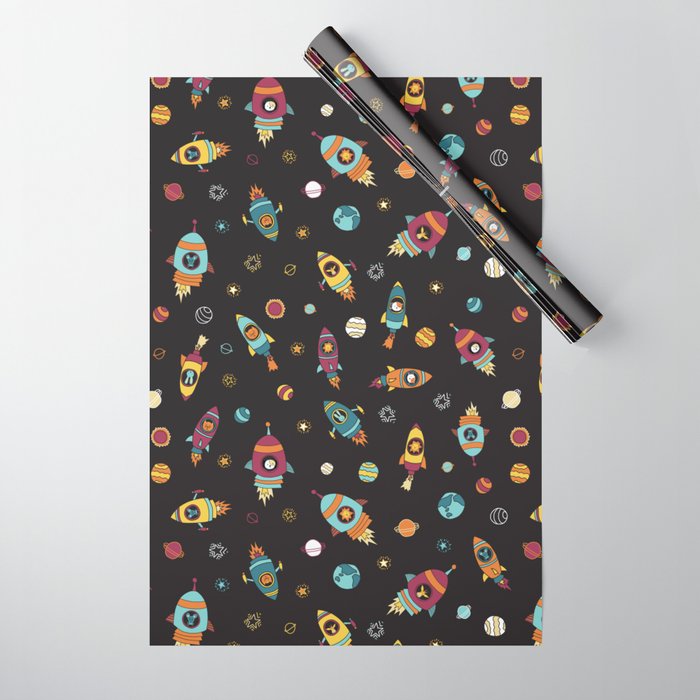 Space Ship Animals Seamless Pattern Wrapping Paper