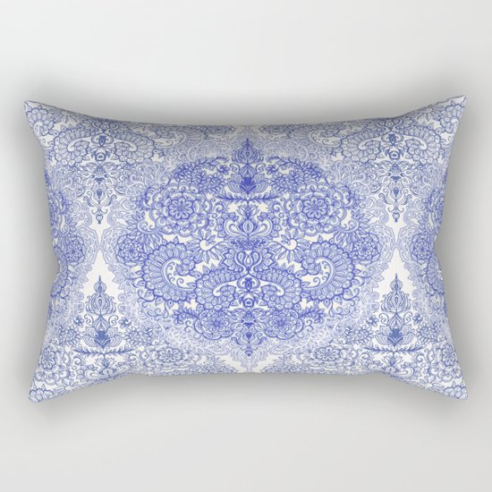 Happy Place Doodle in Cornflower Blue, White & Grey Rectangular Pillow