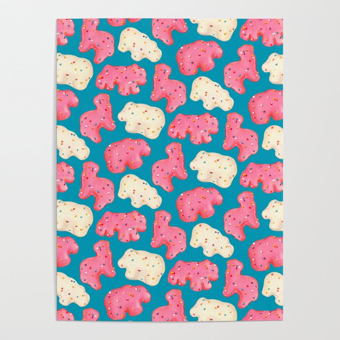 Frosted Animal Cookies Pattern - Blue Poster