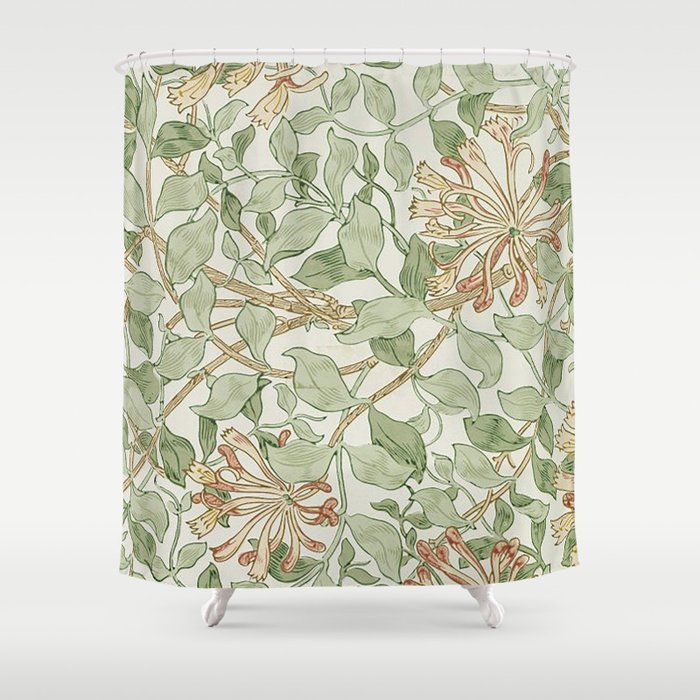 William Morris Honeysuckle Pattern Vintage Victorian Floral Wallpaper Shower Curtain