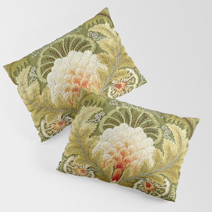 William Morris Vintage Silk Embroidery Floral Pillow Sham by