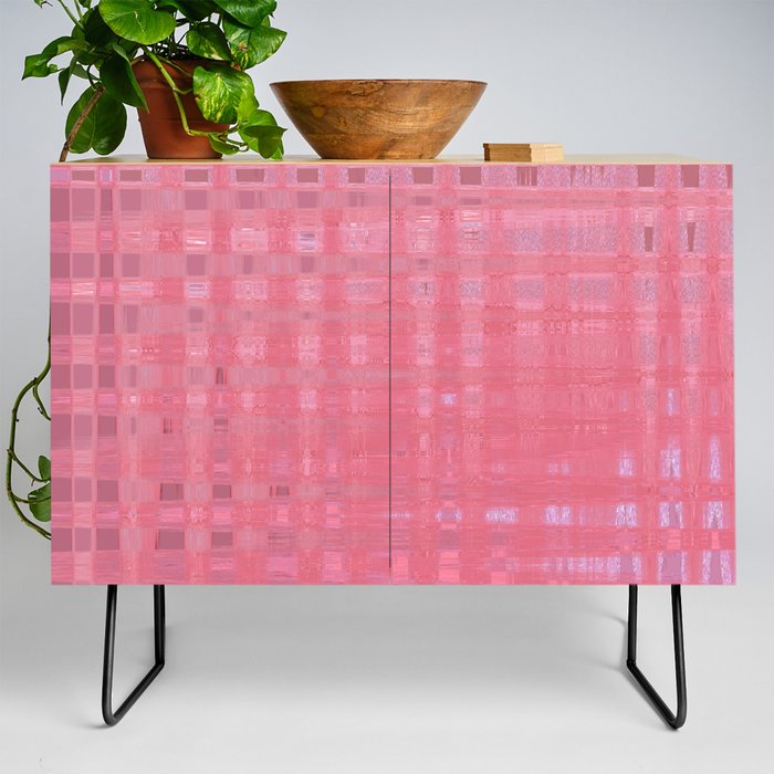 Bubble Gum Pink Check Pattern Credenza