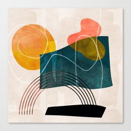 mid century shapes abstract painting Canvas Print