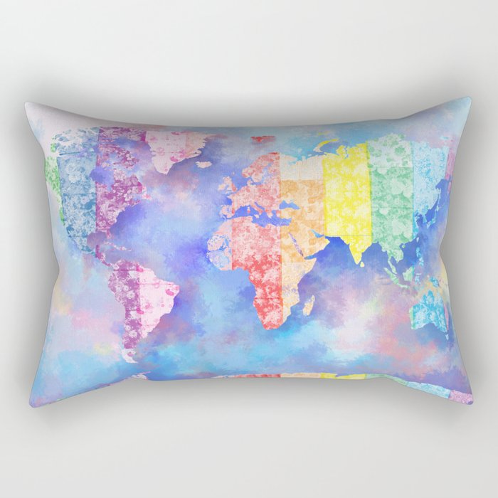 world map floral collage 2 Rectangular Pillow