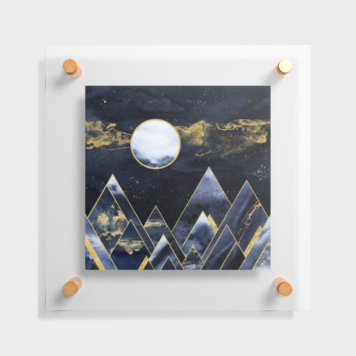 Mountains of Gold - Navy Blue Moon Geometric Floating Acrylic Print