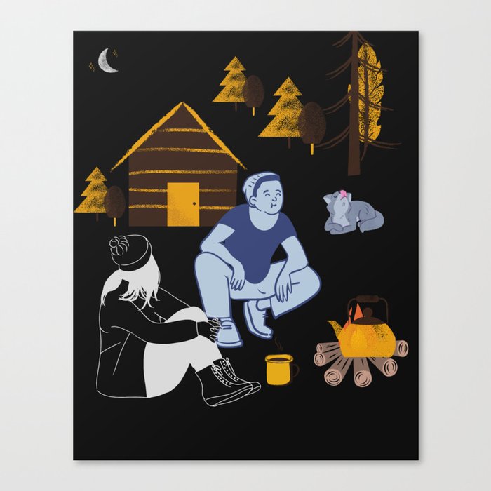 girl and boyfriend sitting to the fire Canvas Print