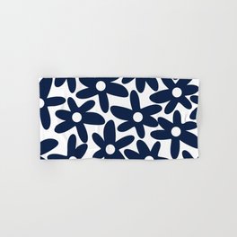 Daisy Time Floral Pattern in Nautical Navy Blue and White Hand & Bath Towel