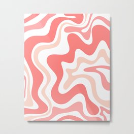 Liquid Swirl Retro Abstract Pattern in Blush Pink and White Metal Print | Modern, Kierkegaarddesign, Swirl, Contemporary, 70S, Groovy, Blush, Trippy, Painting, Abstract 