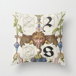Vintage calligraphy art with a bat illustration Throw Pillow