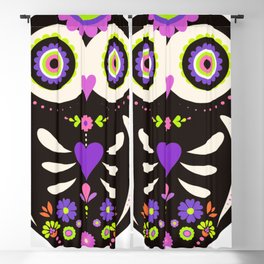 Retro Day of the Dead Owl Art Blackout Curtain
