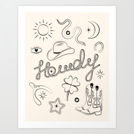 Howdy. Black and White Good Luck Charms Art Print